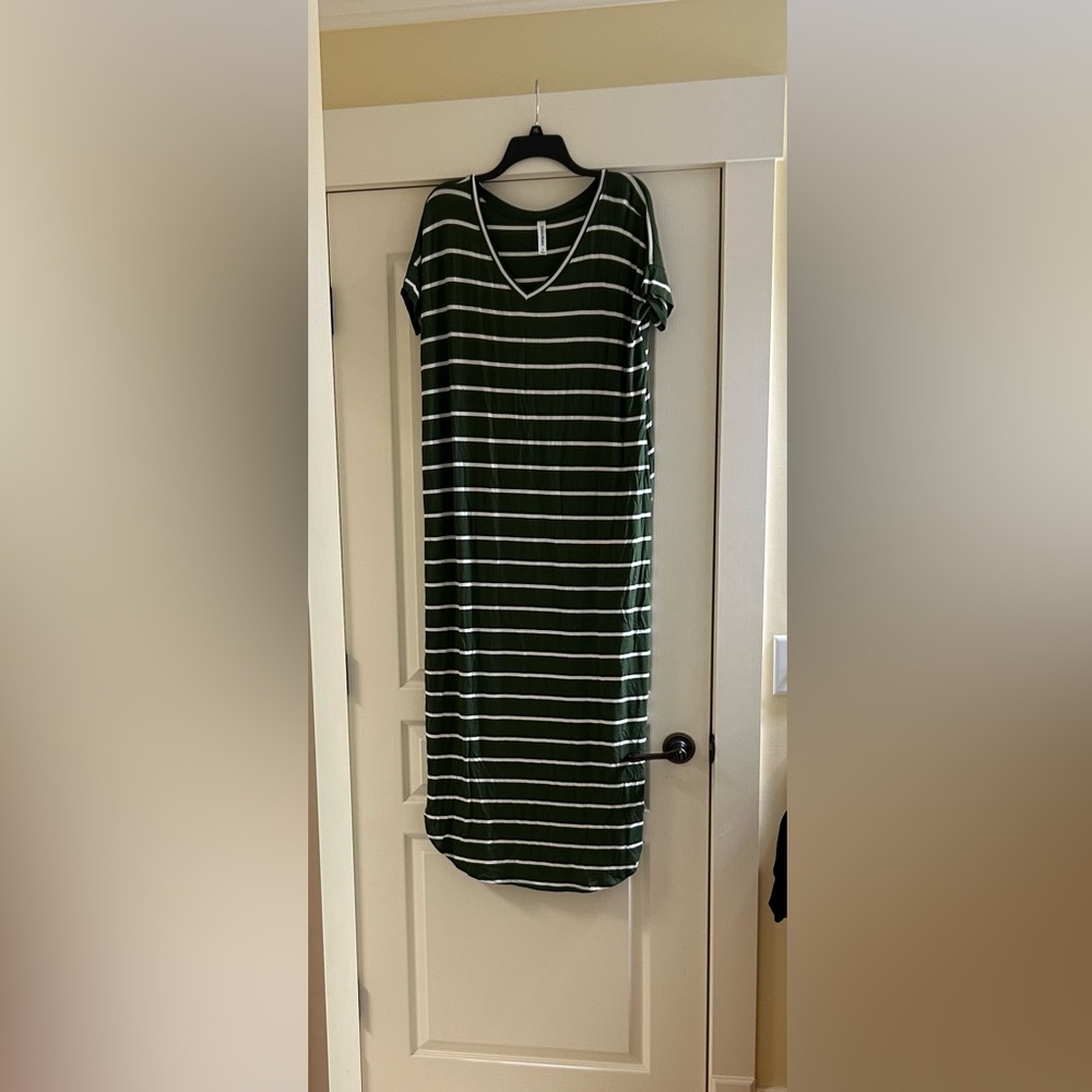 Green and White Striped Maxi Dress